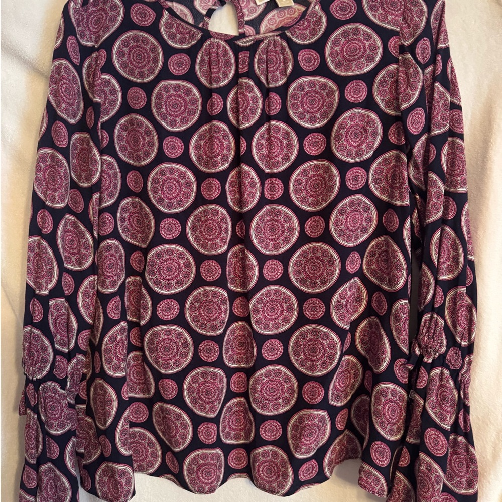 Michael Kors Pink and Navy Blouse with bell sleeves
